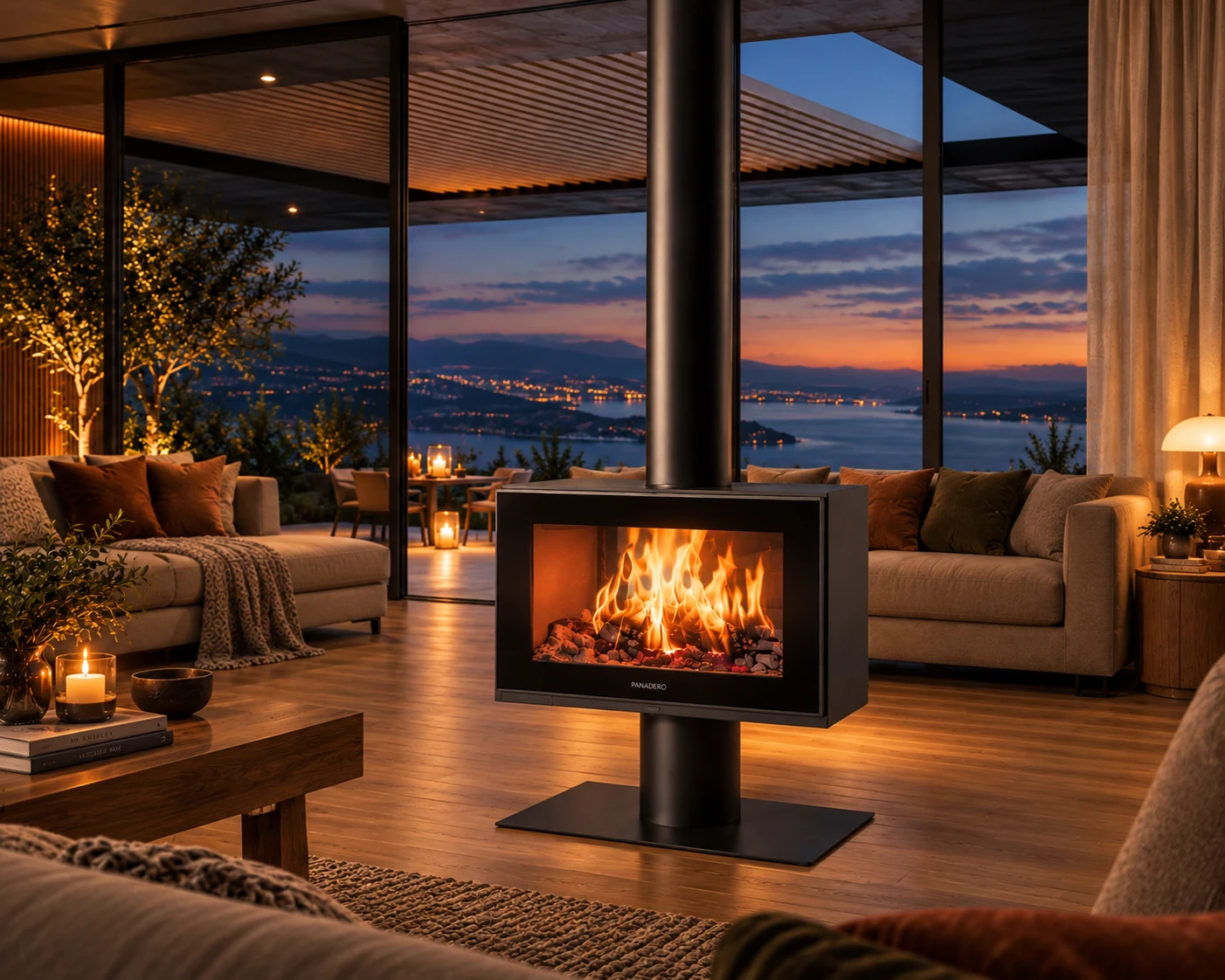 Kaminofen im Passivhaus: moderner PANADERO Kaminofen im Wohnbereich